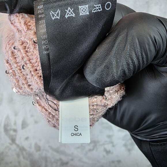 bebe Sweater Womens Small Misty Rose Eyelash Knit Sequined Longline Pullover - Picture 10 of 11